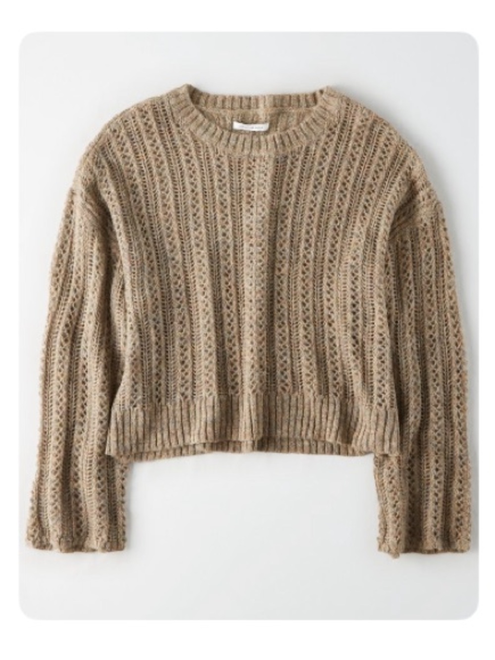 American Eagle Outfitters Open-Stitch Crewneck Sweater in Taupe